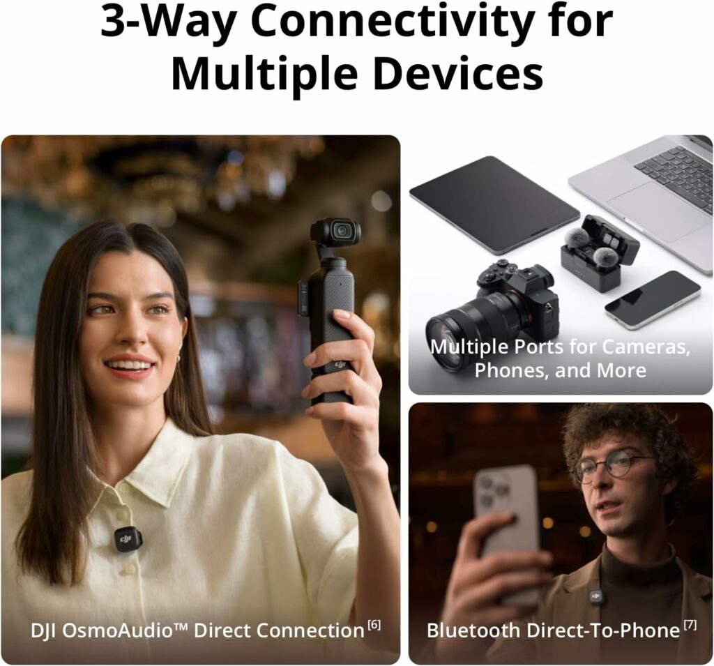 ميكروفون DJI Mic 3 اللاسلكي (جهازان إرسال + جهاز استقبال + علبة شحن) مع تحكم تكيفي في مستوى الصوت