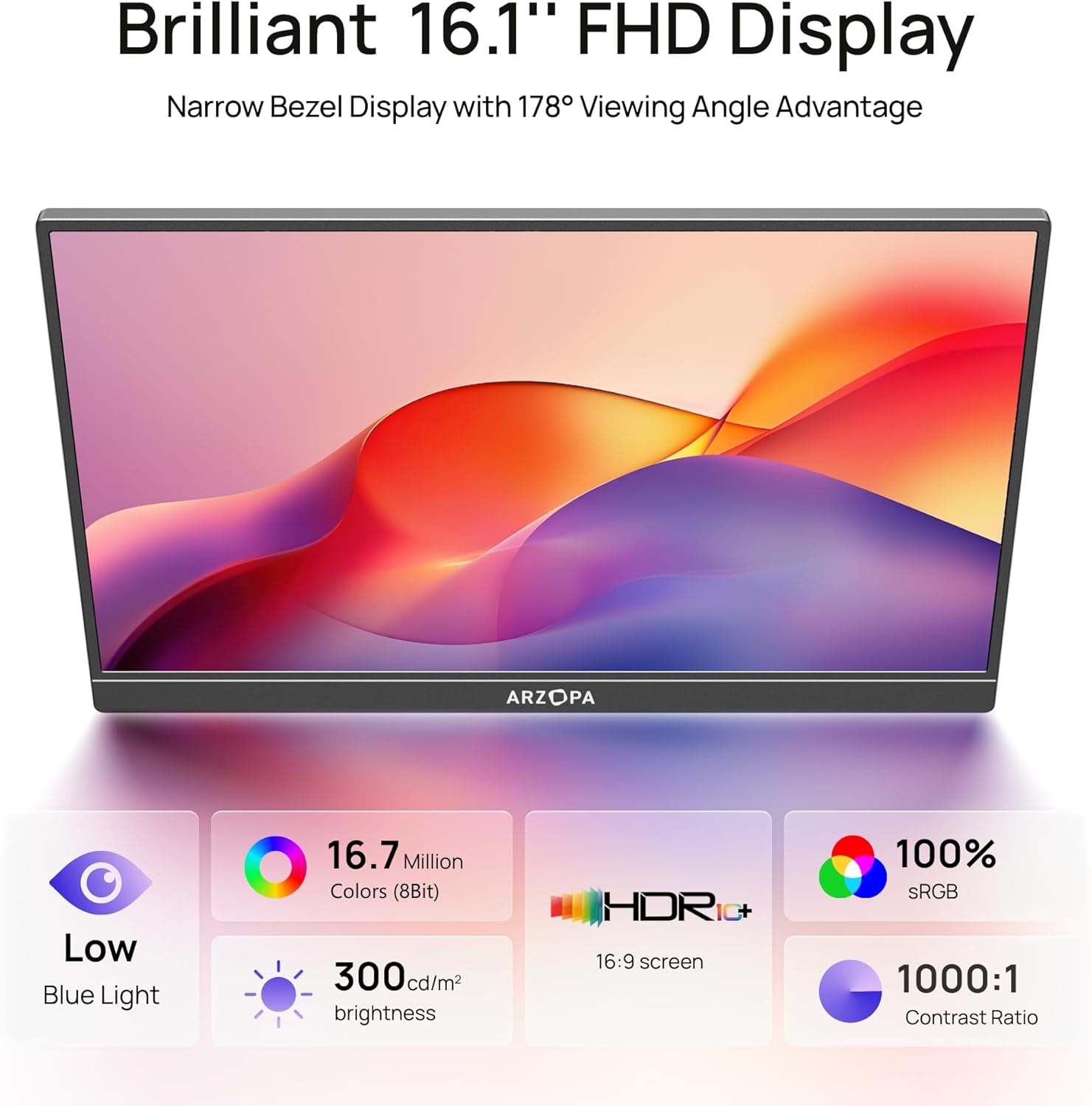 شاشة Arzopa Z1C محمولة 16.1" FHD | 100% sRGB