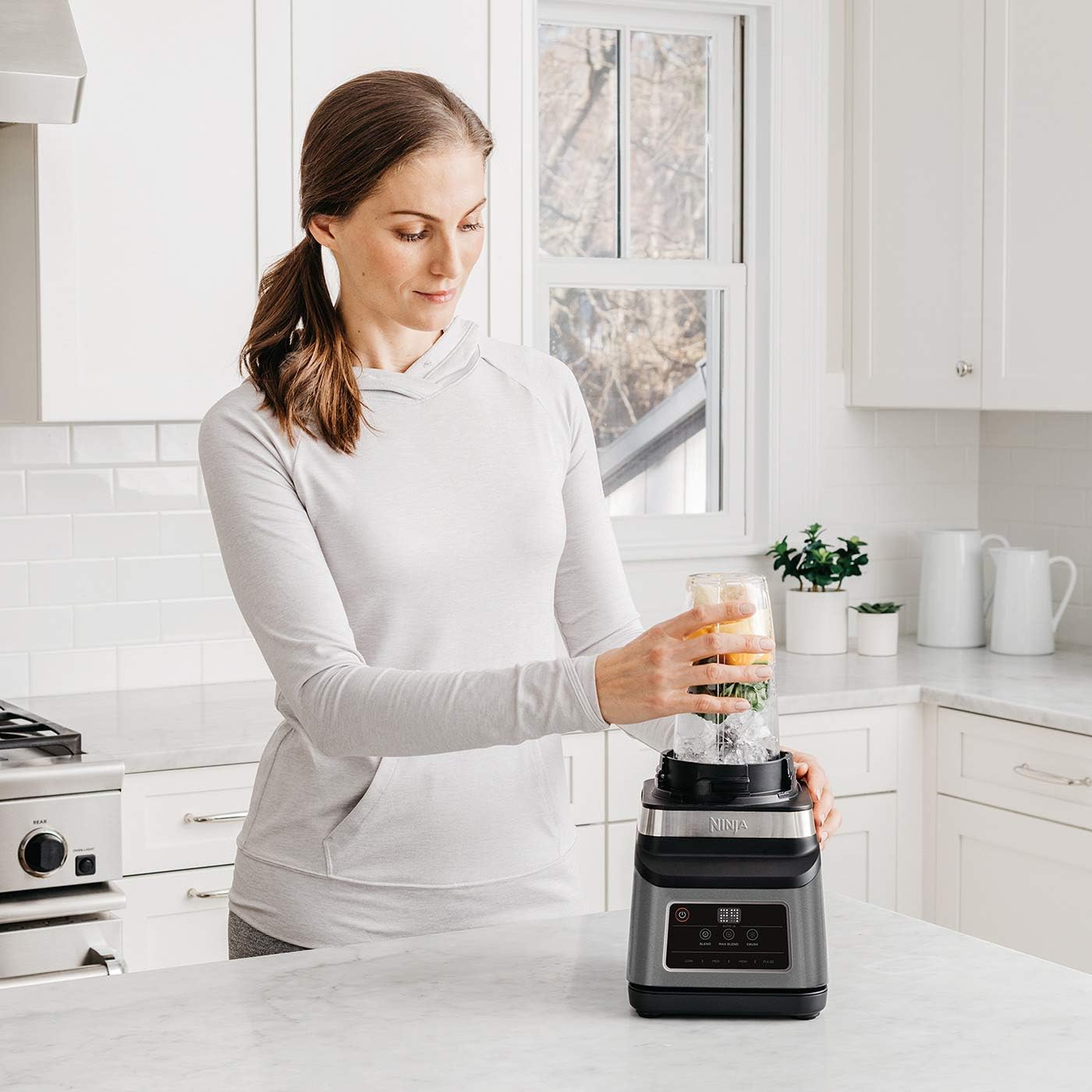 خلاط نينجا 2 في 1 مع 3 برامج أوتوماتيكية / إبريق سعة 2.1 لتر وكوب سعة 700 مل - أسود