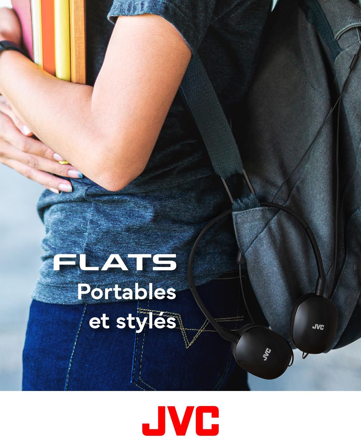 سماعات JVC Flats خفيفة الوزن وقابلة للطي فوق الأذن مع ميكروفون