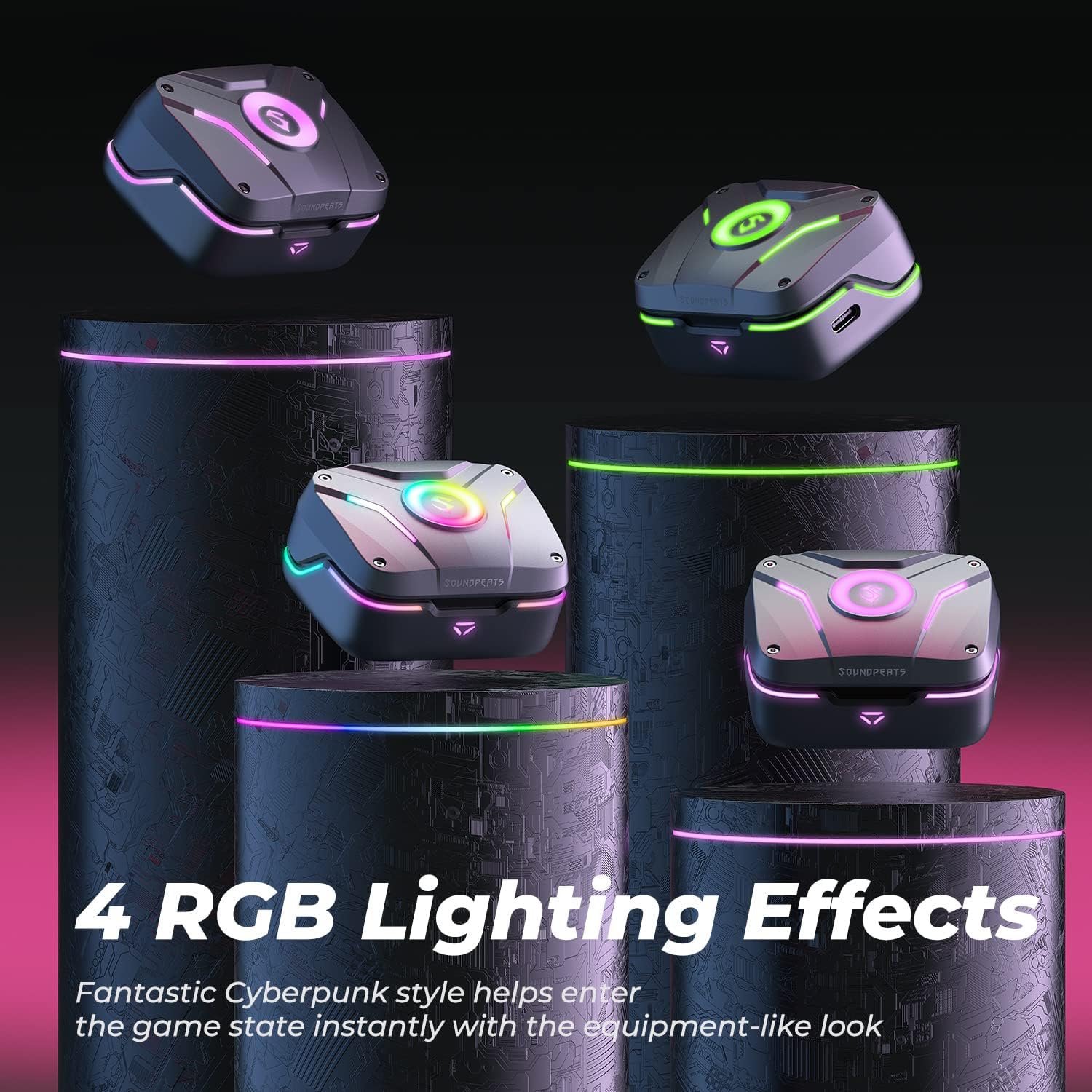 SoundPEATS CyberGear: بلوتوث 5.3، أضواء RGB، زمن انتقال منخفض، وقت تشغيل يصل إلى 26 ساعة - أسود