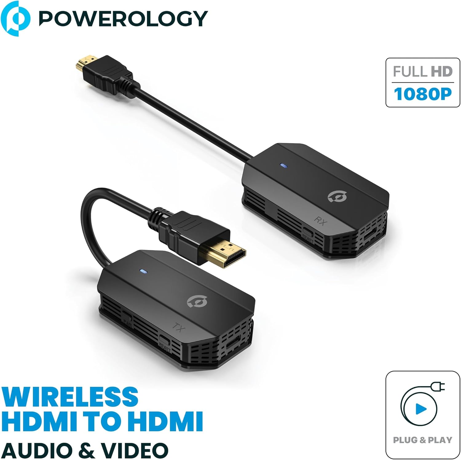 محول انعكاس الشاشة اللاسلكي HDMI من باور لوجي مع كابل USB-C بدقة Full HD 1080P