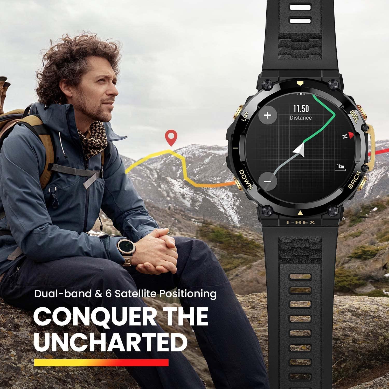 ساعة Amazfit T-Rex 2 الذكية - نطاق مزدوج و6 أقمار صناعية لتحديد المواقع، وعمر بطارية يصل إلى 24 يومًا