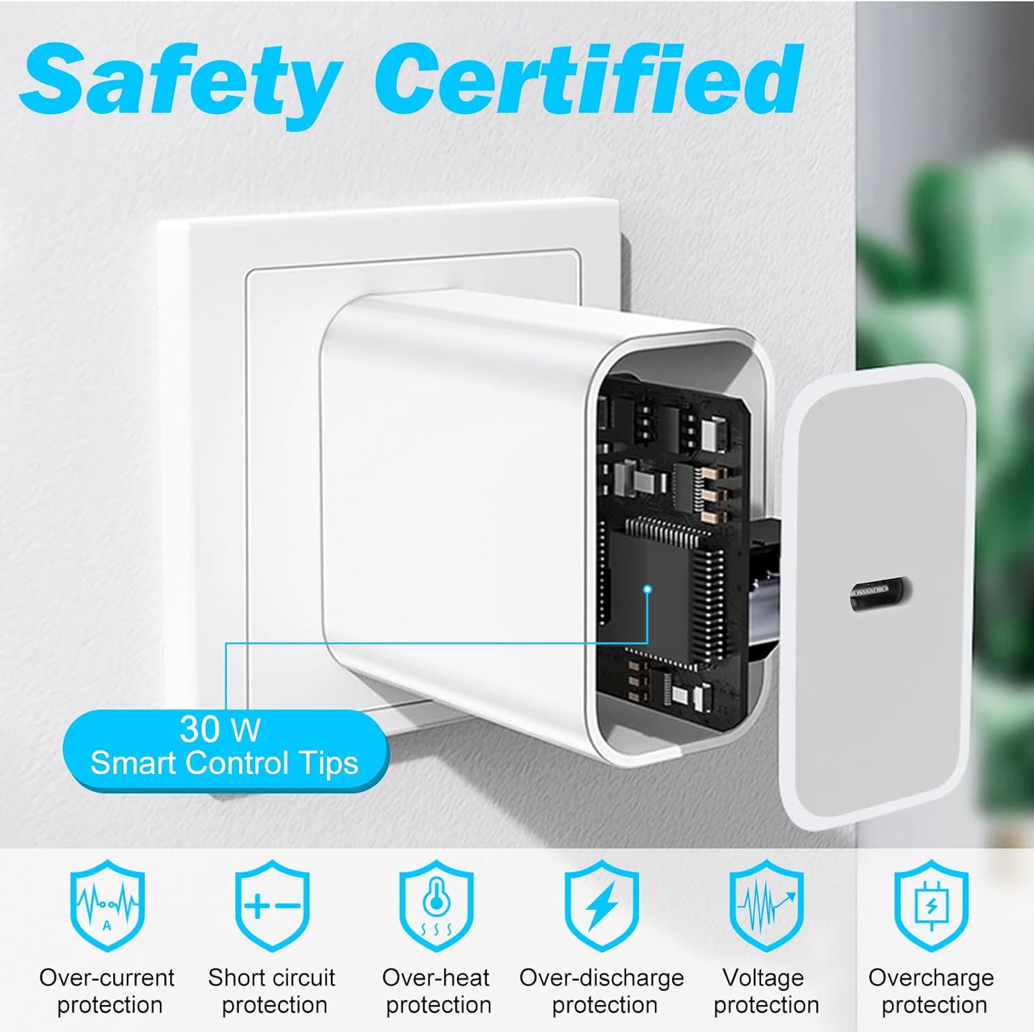 شاحن جوجل  30واط يو اس بي سي بي دي  QC 3.0 شاحن سريع - أبيض