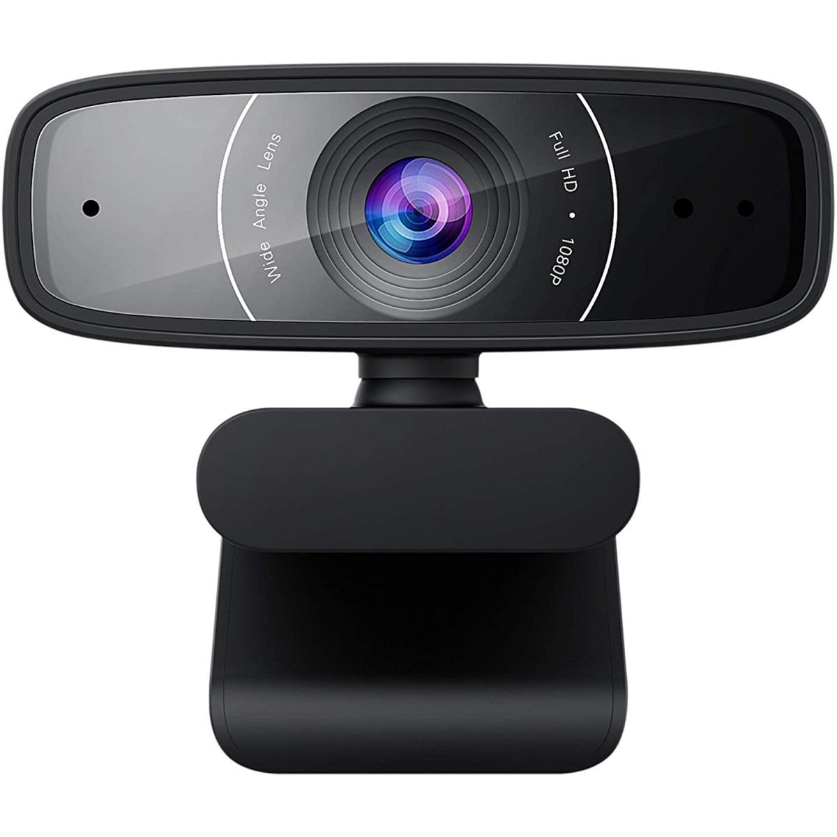 كاميرا ASUS Webcam C3 1080p HD USB - ميكروفون تشكيل الحزمة، قابل للتعديل، دوران 360 درجة، مجال رؤية واسع، متوافق مع Skype وMicrosoft Teams وZoom