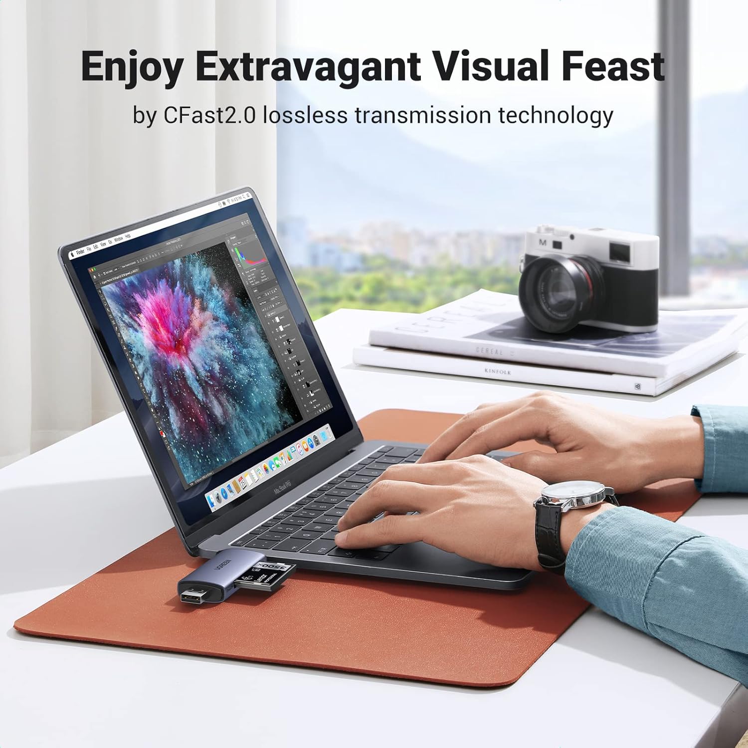 قارئ كروت UGREEN CFast 2.0 – بمنفذ USB-C وUSB-A