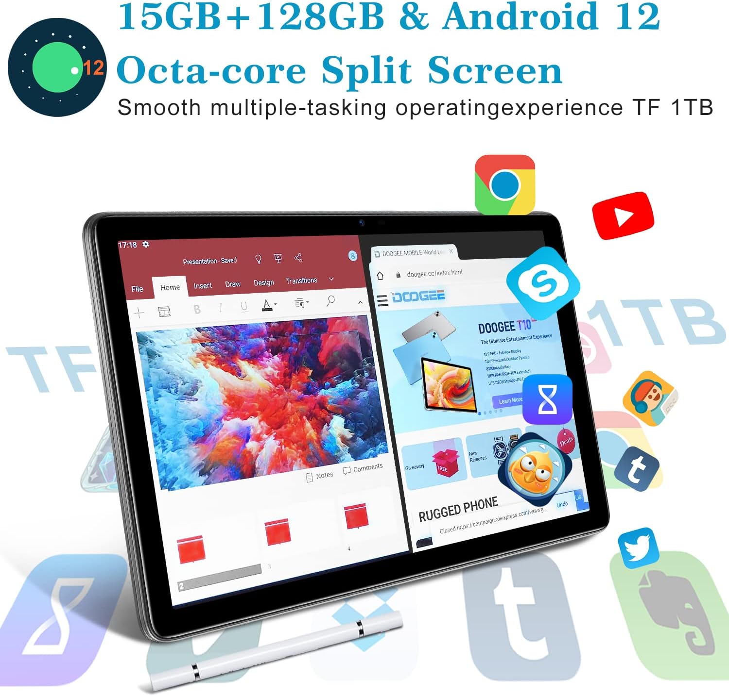 تابلت DOOGEE T10 Android 15GB+128GB Octa-Core للألعاب