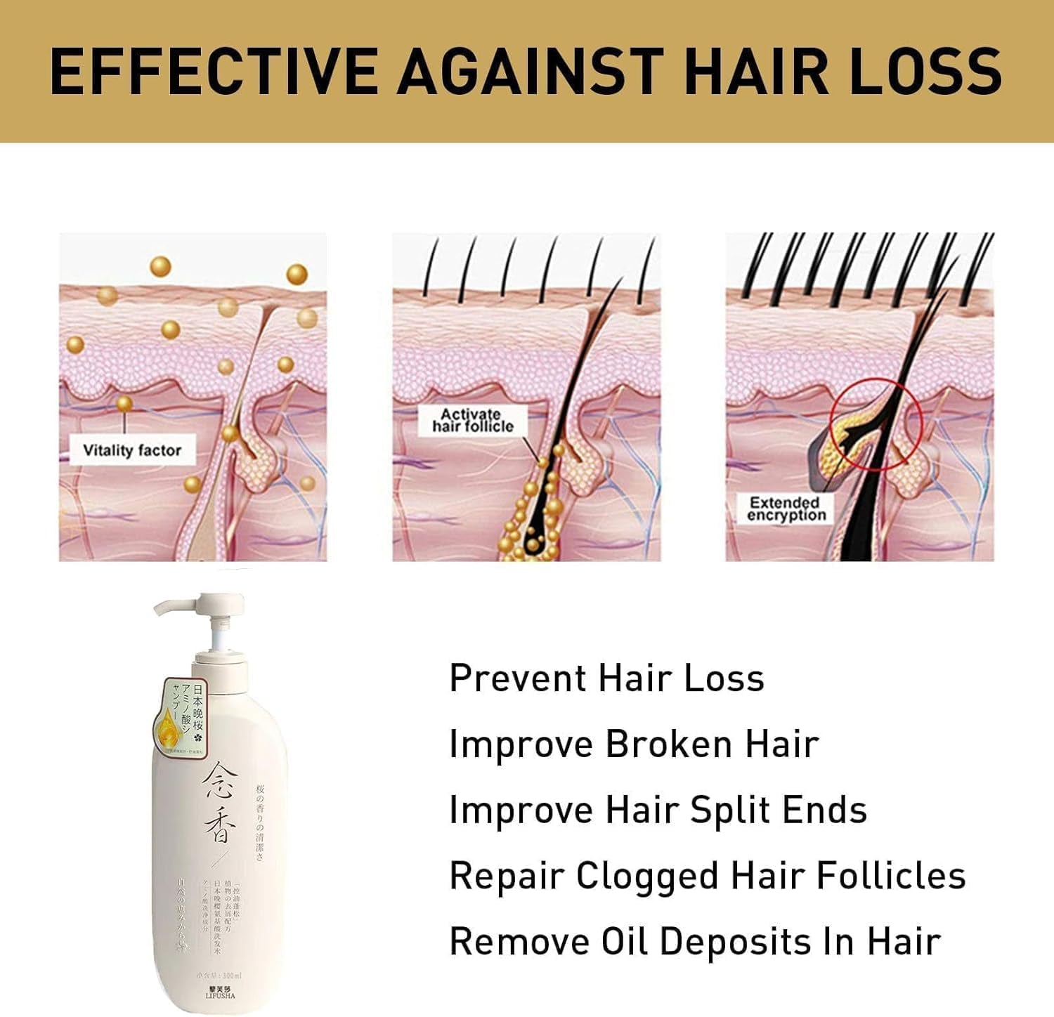 Sakura Japanese Shampoo for Hair Growth, Anti-Hair Loss & Anti-Dandruff - 300ml