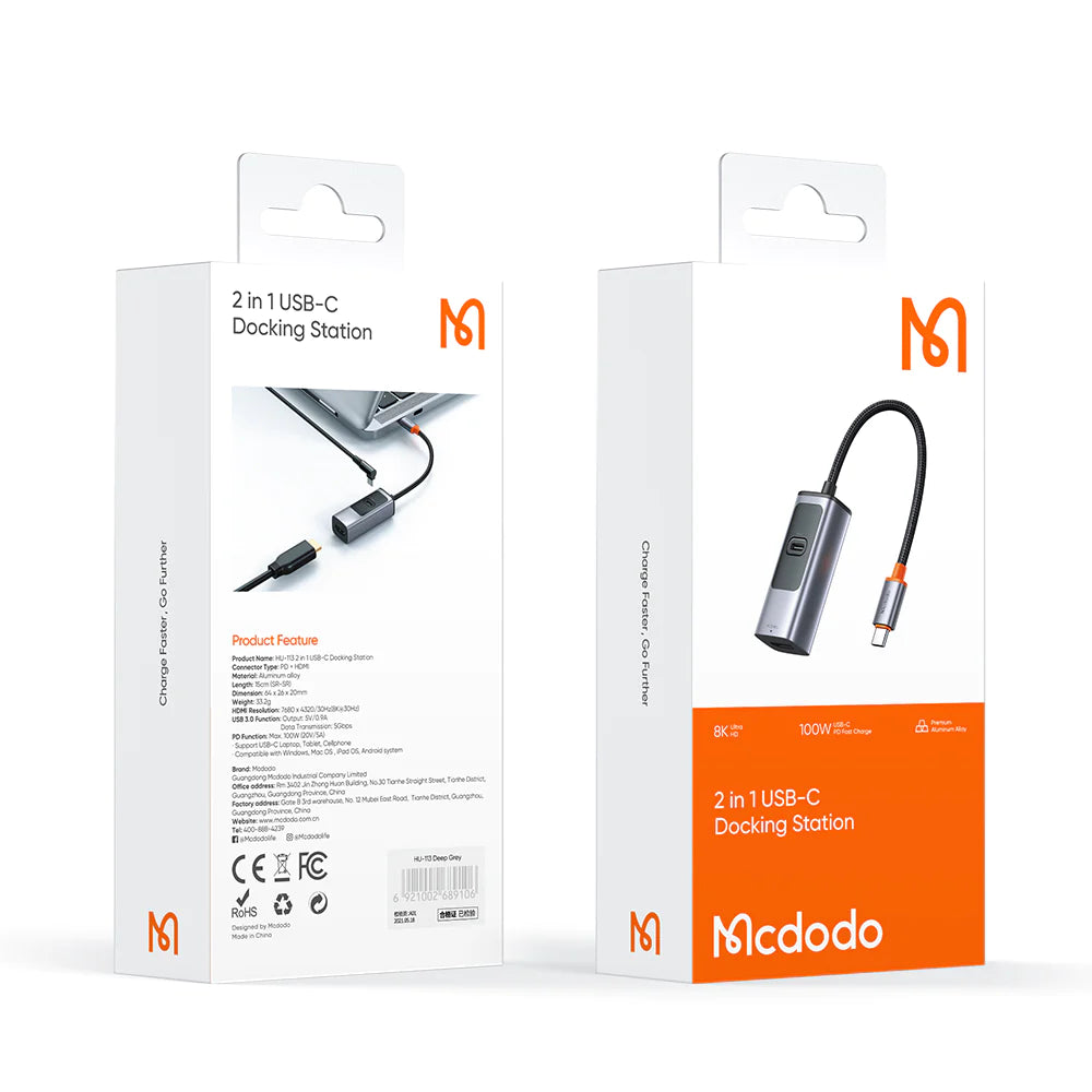 محطة إرساء يو إس بي سي 2 في 1 من مكدودو مع 100 وات - أسود