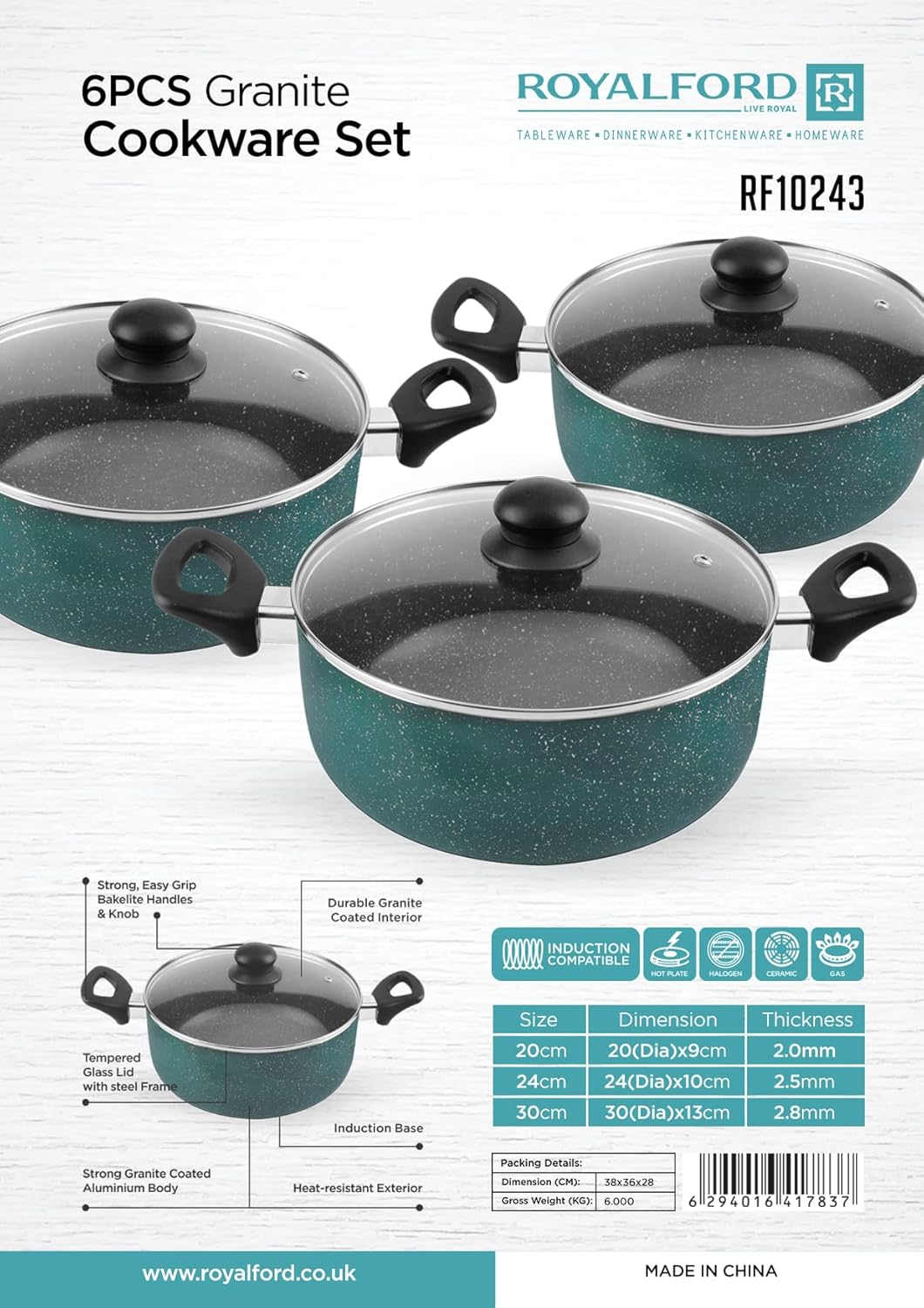 Royalford RF10243 6Pcs Non Stick Cookware Set