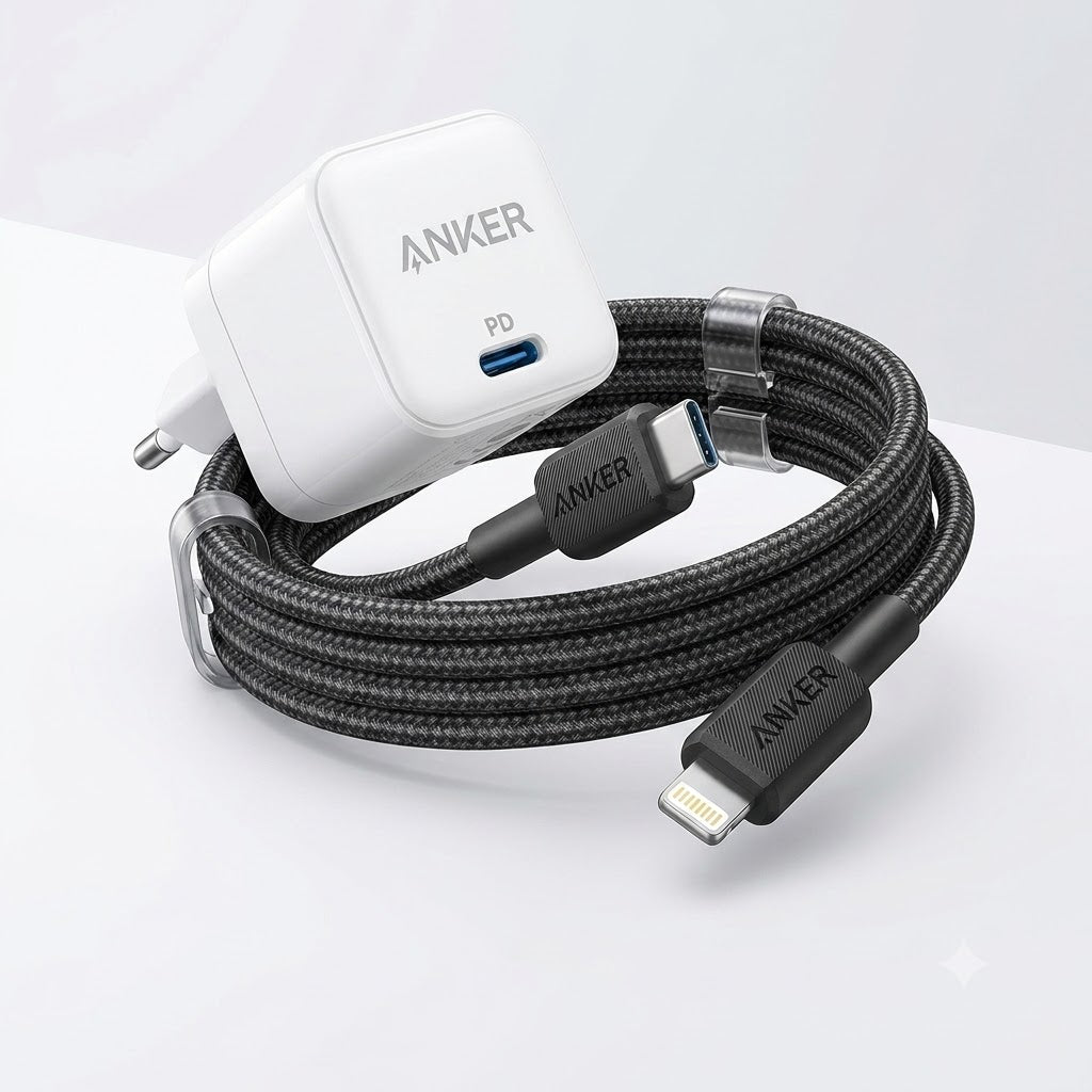 Bundle - Anker PowerPort III 20W Cube Charger + Anker 322 USB-C to Lightning Cable 3ft
