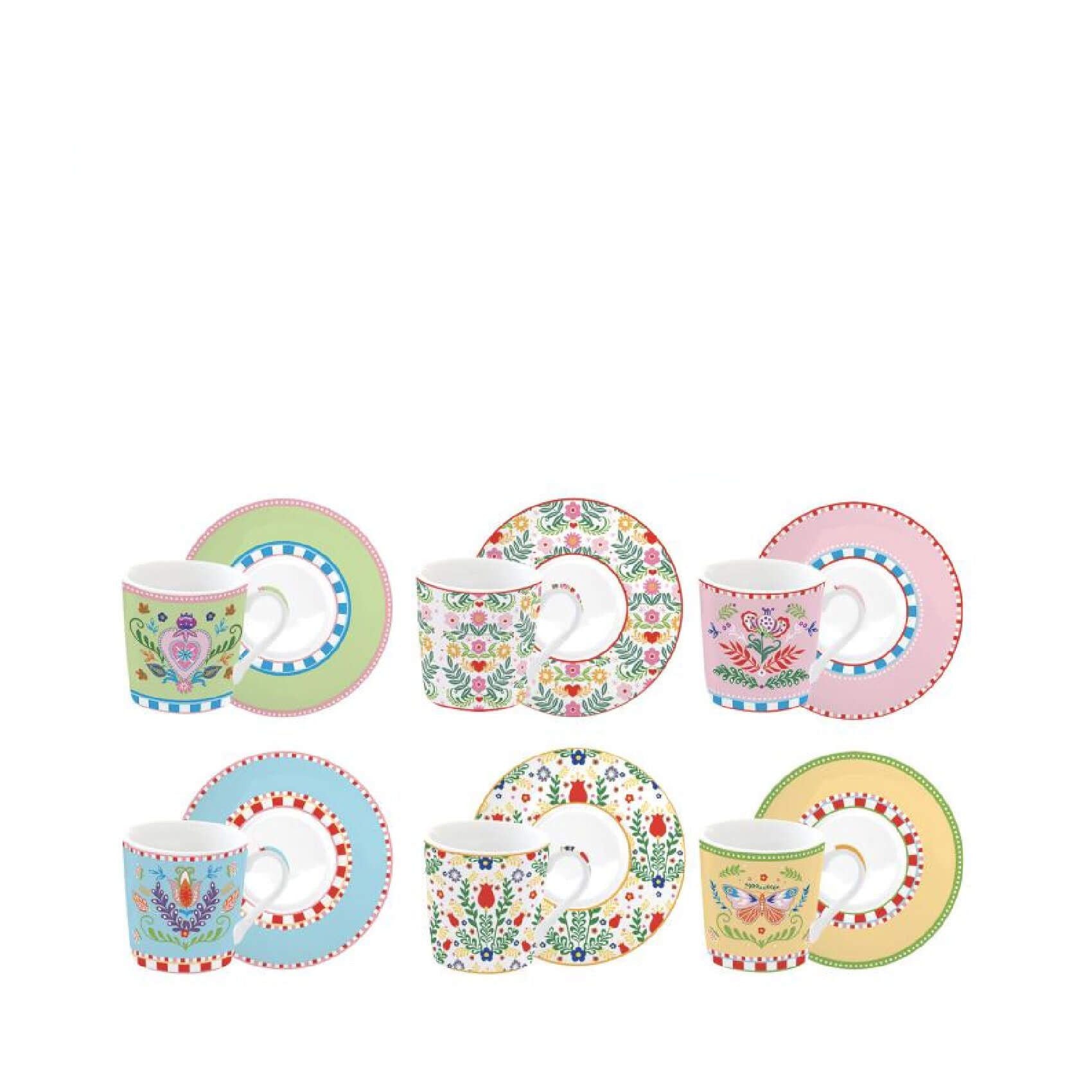 Easy Life Spring Folk Coffee Cups Set 12pcs 100ml - Multicolor