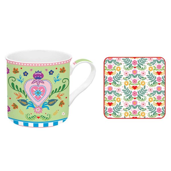 Easy Life Spring Folk 300ml Cup & Coaster Set with Box - Multicolor