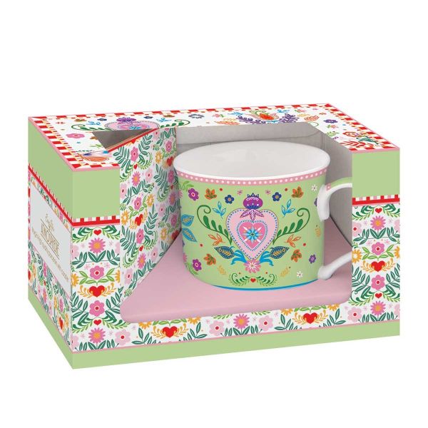 Easy Life Spring Folk 300ml Cup & Coaster Set with Box - Multicolor