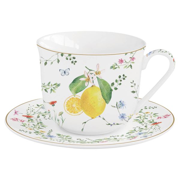 طقم فنجان شاي وصحن 370 مل Easy Life Fleurs et Citrons