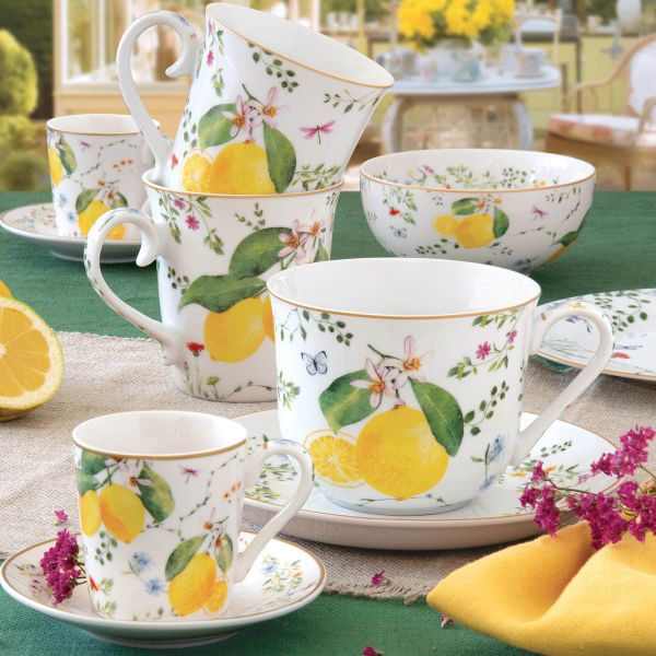طقم فنجان شاي وصحن 370 مل Easy Life Fleurs et Citrons