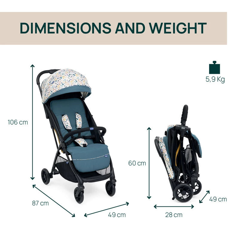 Chicco Glee Stroller – Stylish Design, Bright Turquoise