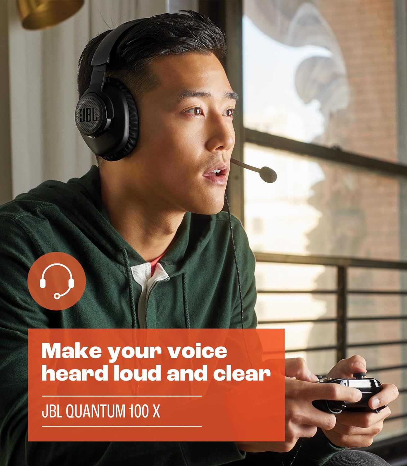 JBL Quantum 100X Wired over-ear gaming headset with a detachable mic