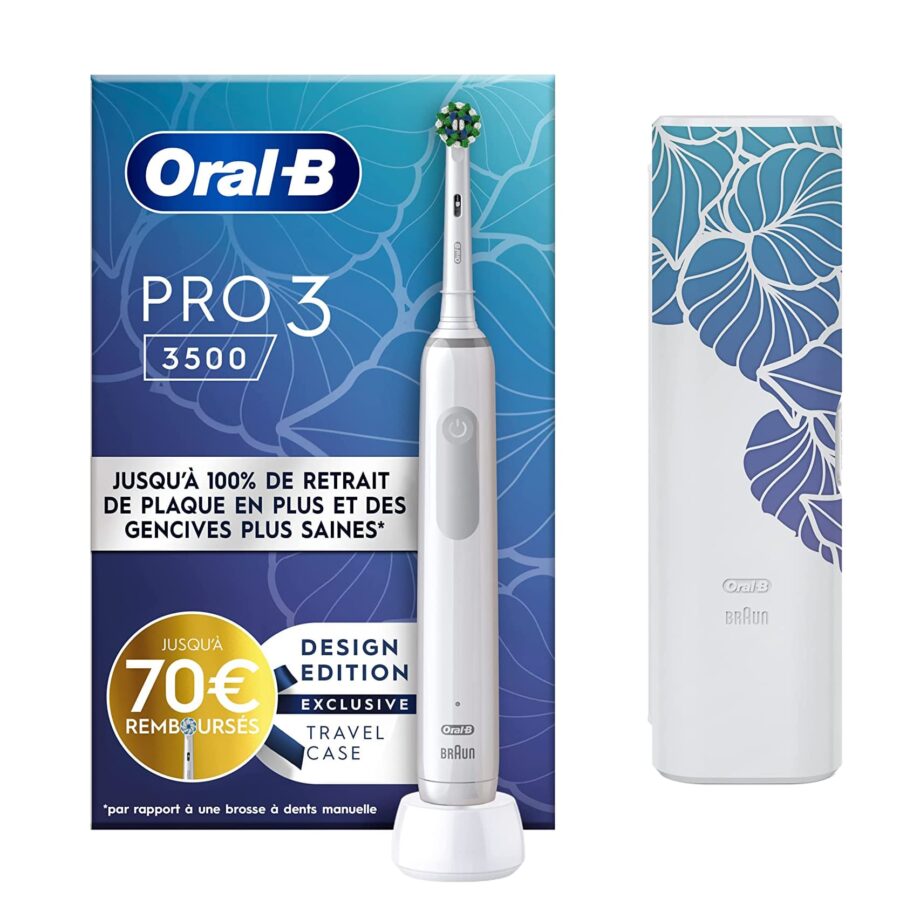 Oral-B by Braun Pro 3 3500 Electric Toothbrush with Smart Pressure Sensor & Case – White