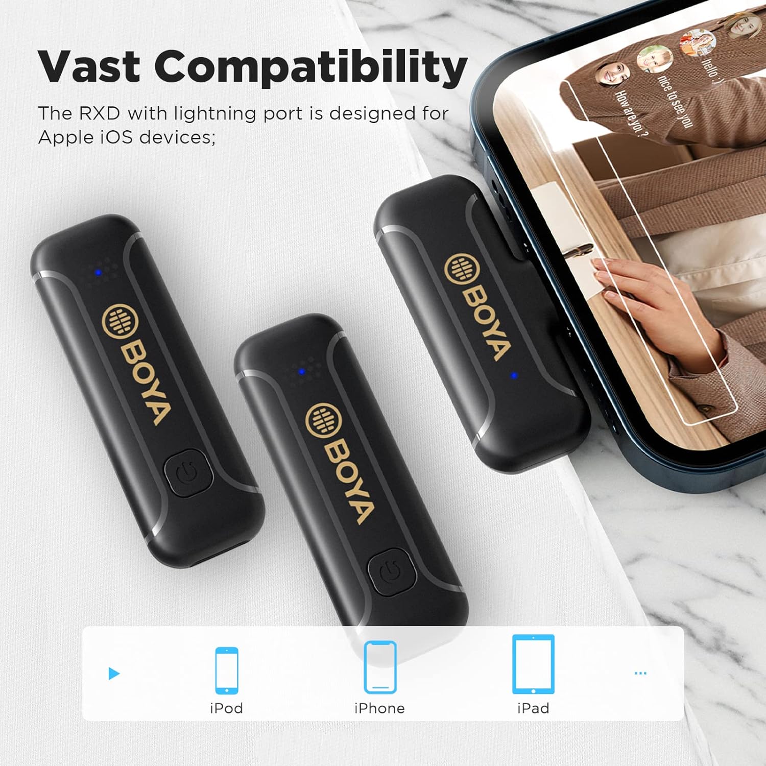 بويا ميكروفون لافالير لاسلكي لايفون مع خاصية الغاء الضوضاء للتوصيل والتشغيل