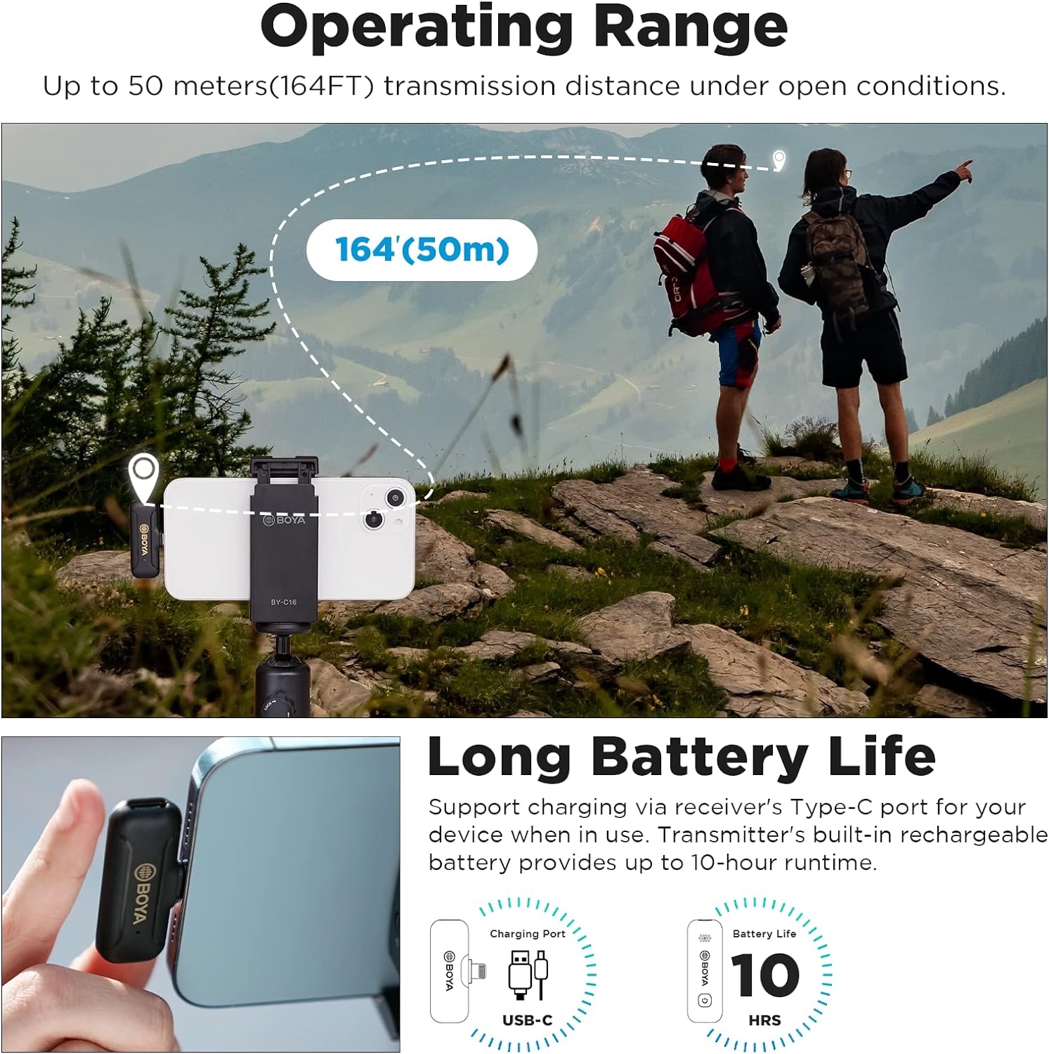 بويا ميكروفون لافالير لاسلكي لايفون مع خاصية الغاء الضوضاء للتوصيل والتشغيل