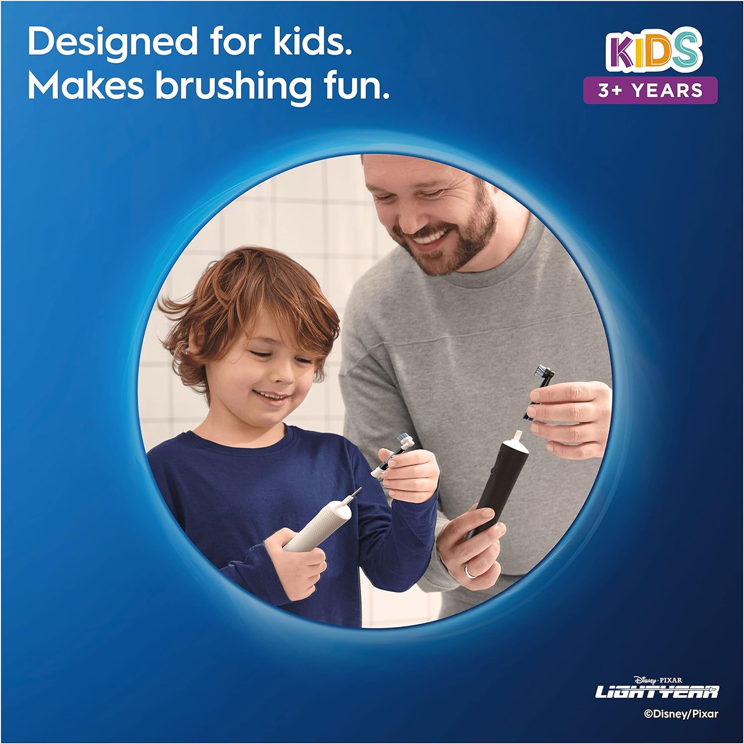 فرشاة أسنان أورال بي الكهربائية القابلة لإعادة الشحن للأطفال من براون مع 4 ملصقات بطابع ديزني لايت يير