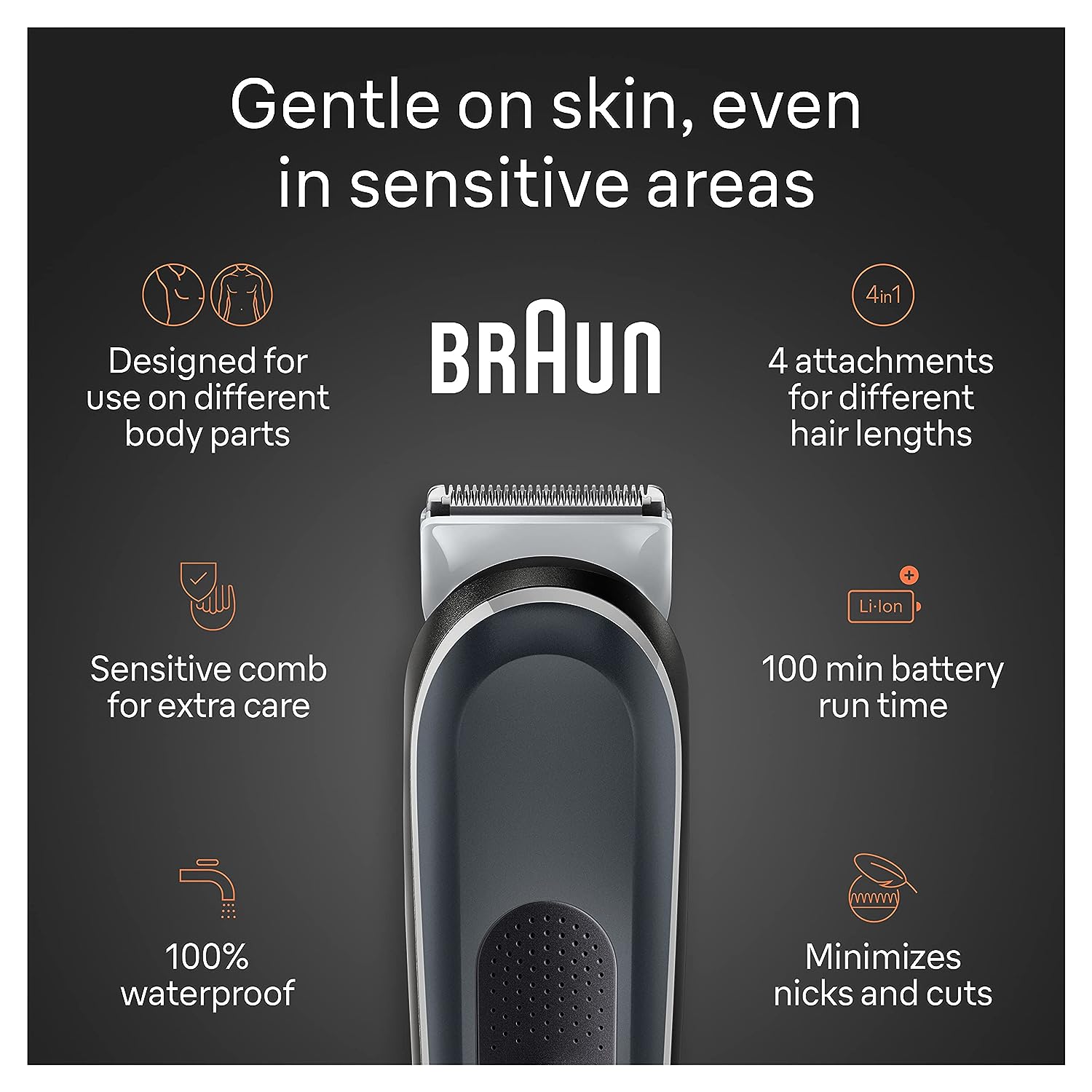 ماكينة حلاقة الجسم Braun Body Groomer Series 5: ماكينة حلاقة للرجال لحلاقة لطيفة ونظيفة ومقاومة للماء - باللون الأسود
