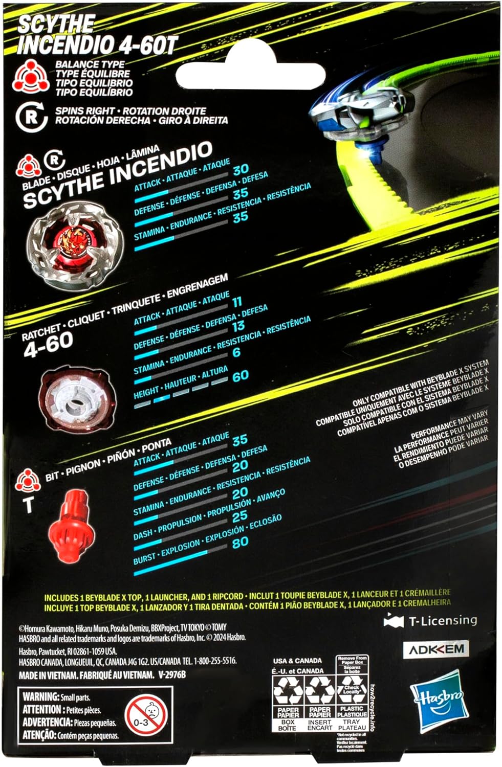 Beyblade X Scythe Incendio 4-60T Starter Pack | Balance Type Right-Spinning Top & Launcher