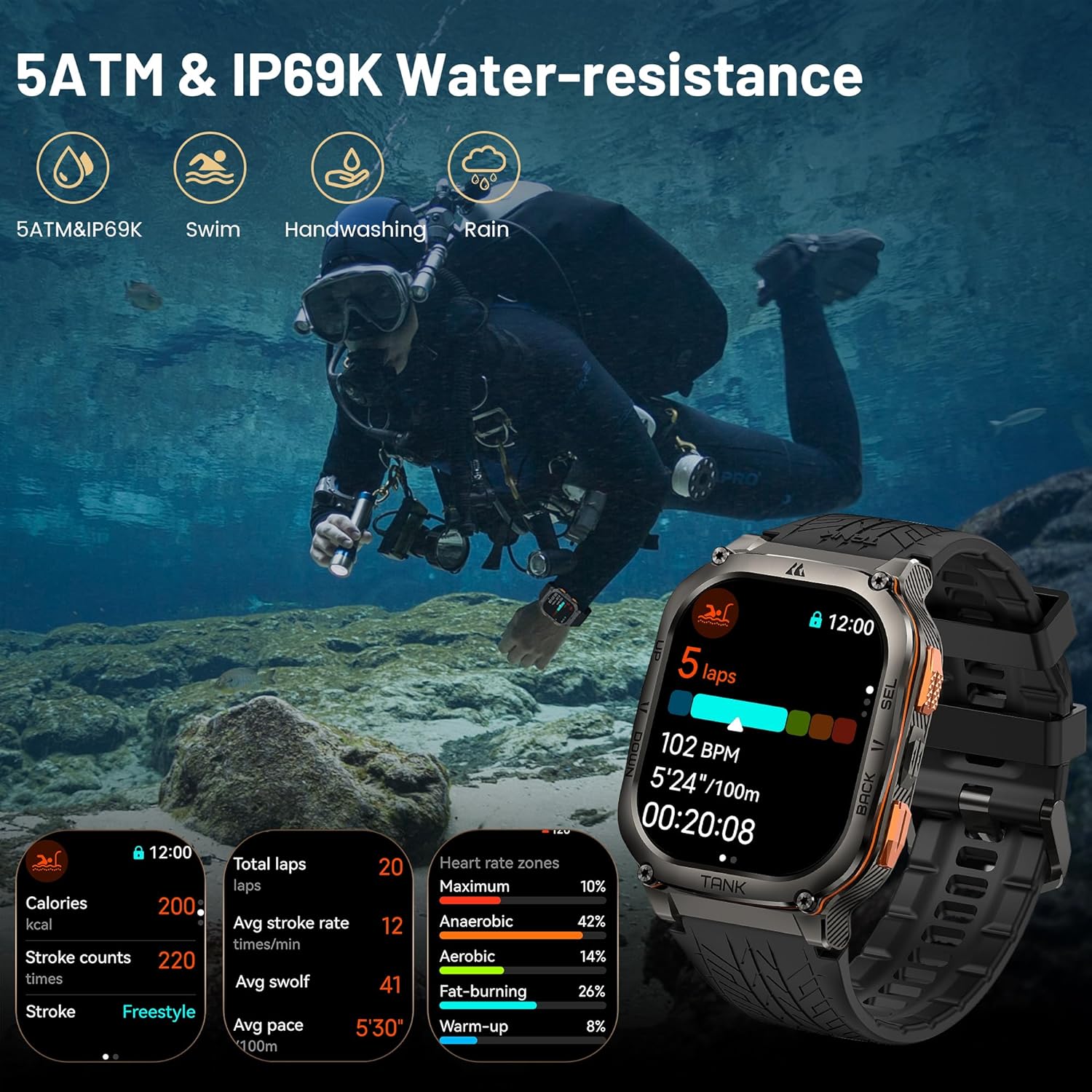 ساعة KOSPET Tank M3 Ultra الذكية مزودة ببطارية تدوم 60 يومًا ونظام تحديد المواقع العالمي (GPS)