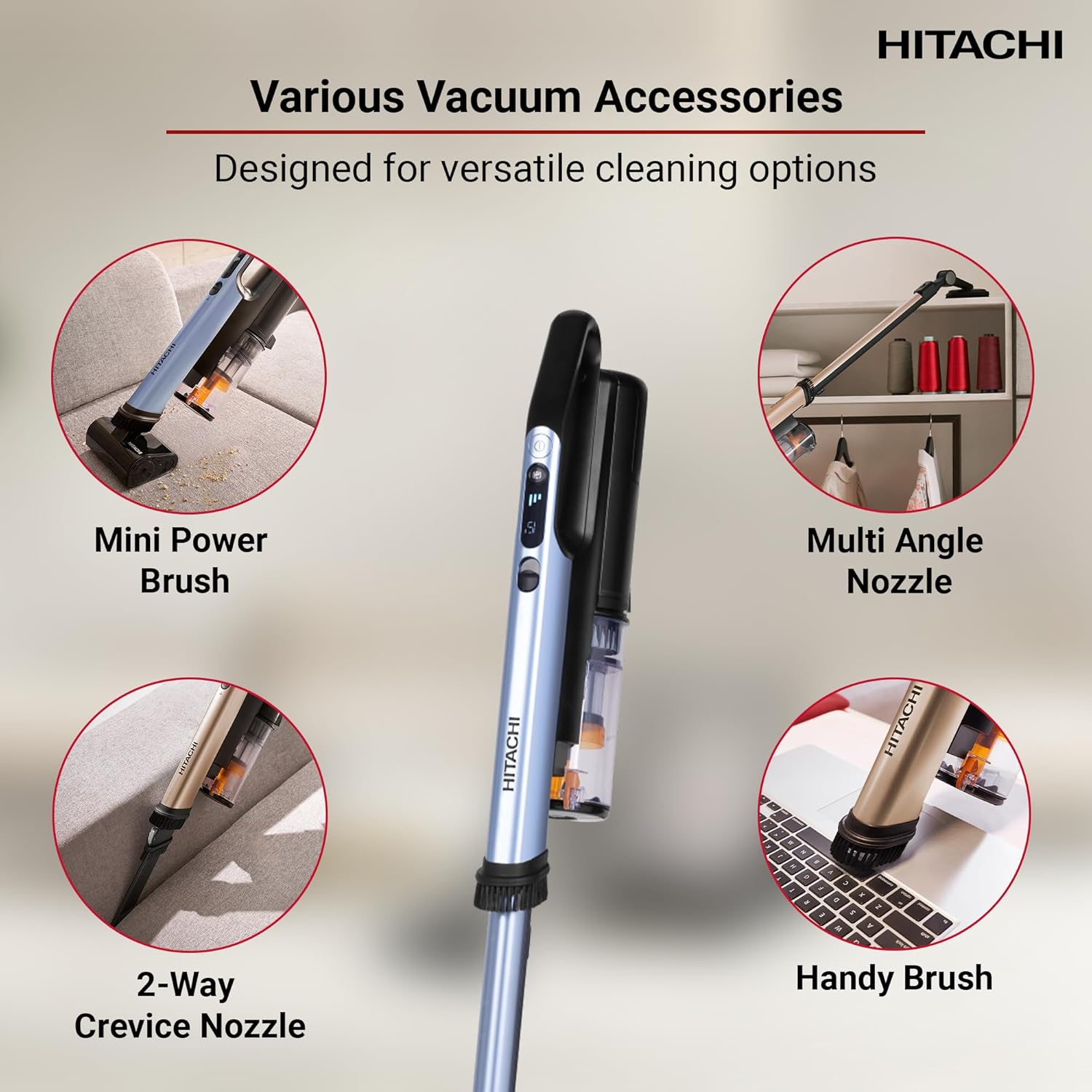 Hitachi PV-XHE4PLMBGAE Cordless Stick Vacuum | 225AW Cyclone Storm | 80-Min | Metallic Blue