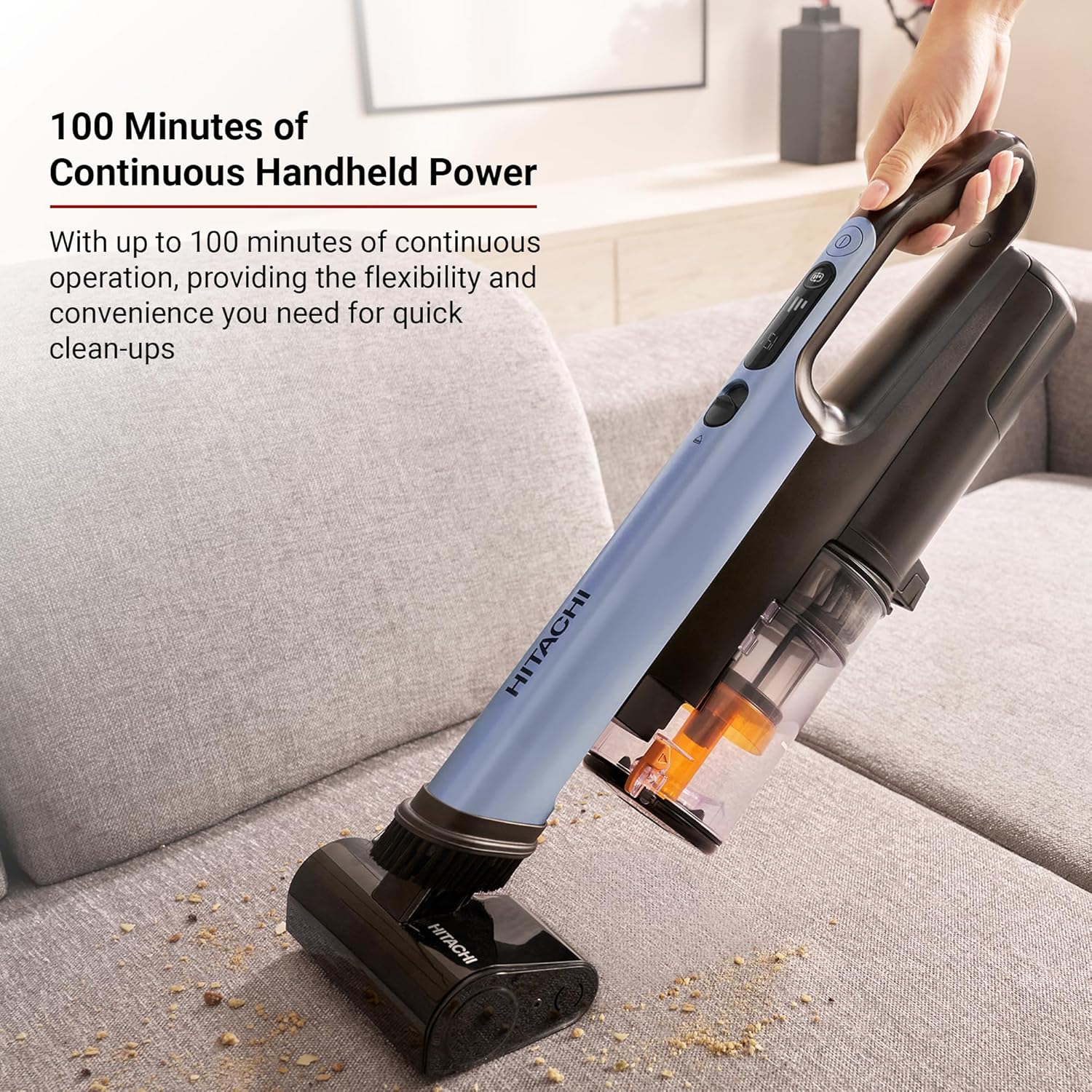 Hitachi PV-XHE4PLMBGAE Cordless Stick Vacuum | 225AW Cyclone Storm | 80-Min | Metallic Blue