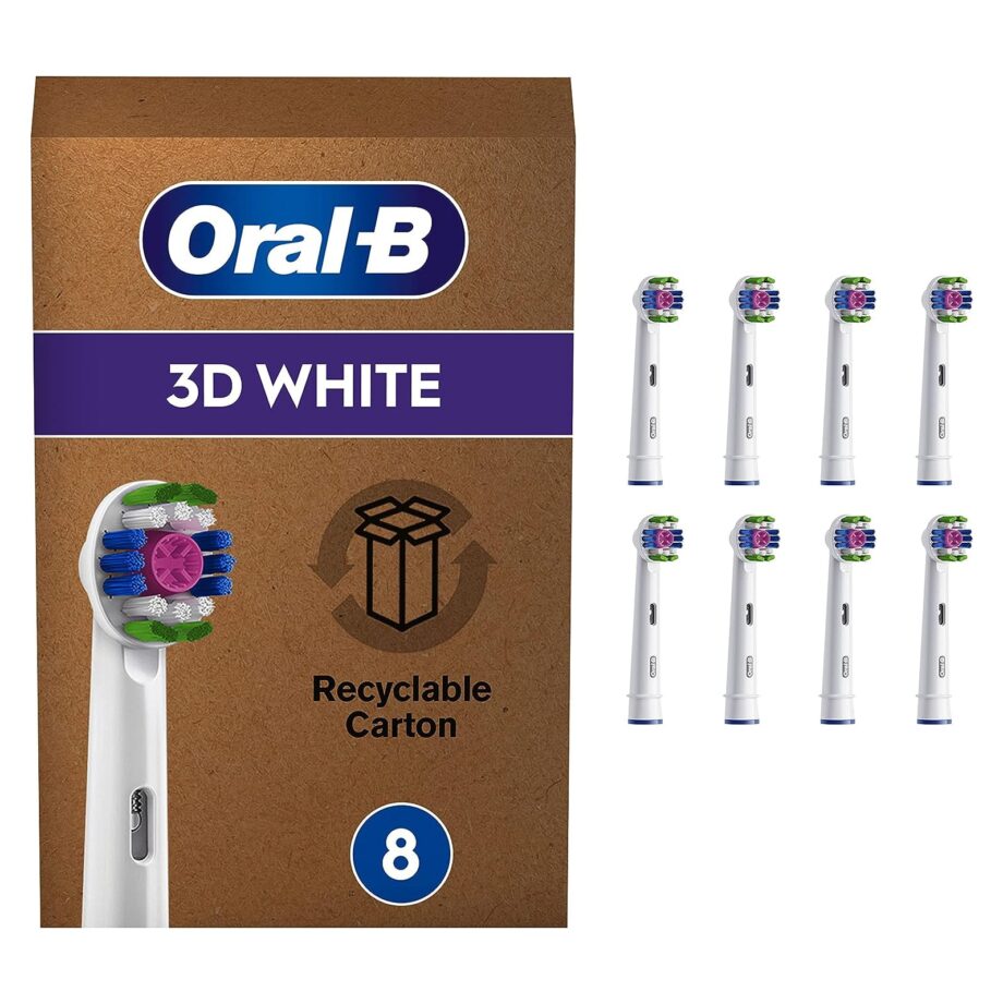 رؤوس فرشاة الأسنان الكهربائية أورال-بي 3دي وايت مع تقنية كلين ماكسميسر - 8 عبوات