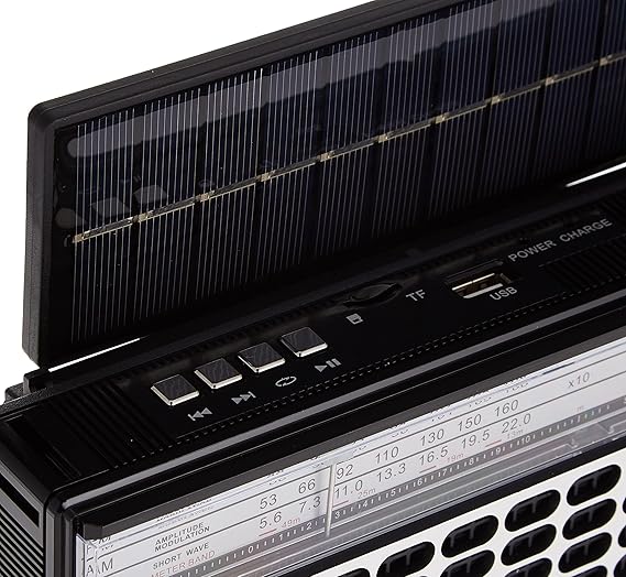 Olsenmark OMR1276 Portable Rechargeable Retro Radio with Bluetooth, USB, TF & Karaoke – 3-Band | Solar Charging | Black