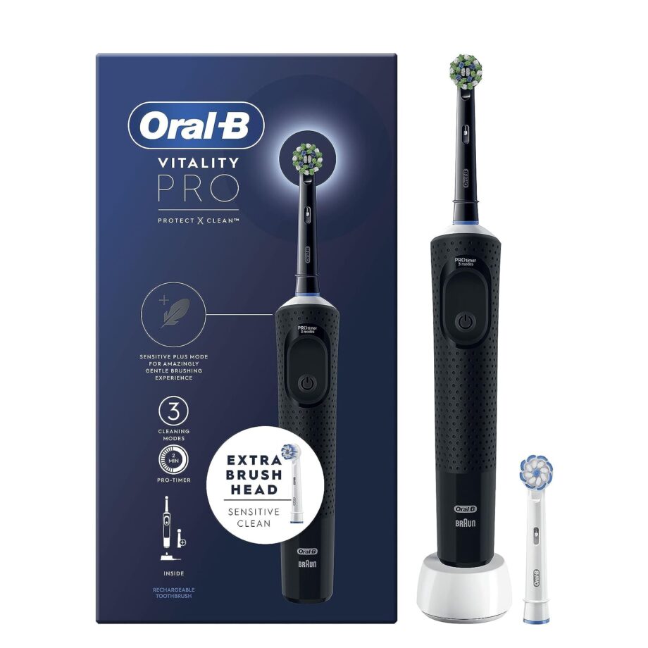 Oral-B Vitality Pro Electric Toothbrushes For Adults 1 Handle 2 Toothbrush Heads 3 Brushing Modes - Black