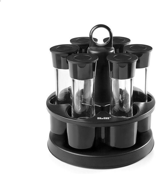 Ibili 6 Spice Jars Set with Rotating Stand – Kitchen Organizer