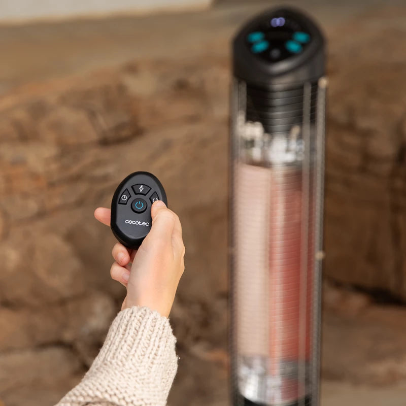 Cecotec ReadyWarm 1000 Power Tower Outdoor Heater - 1000W Halogen, IP55 Waterproof, Oscillation & Remote Control