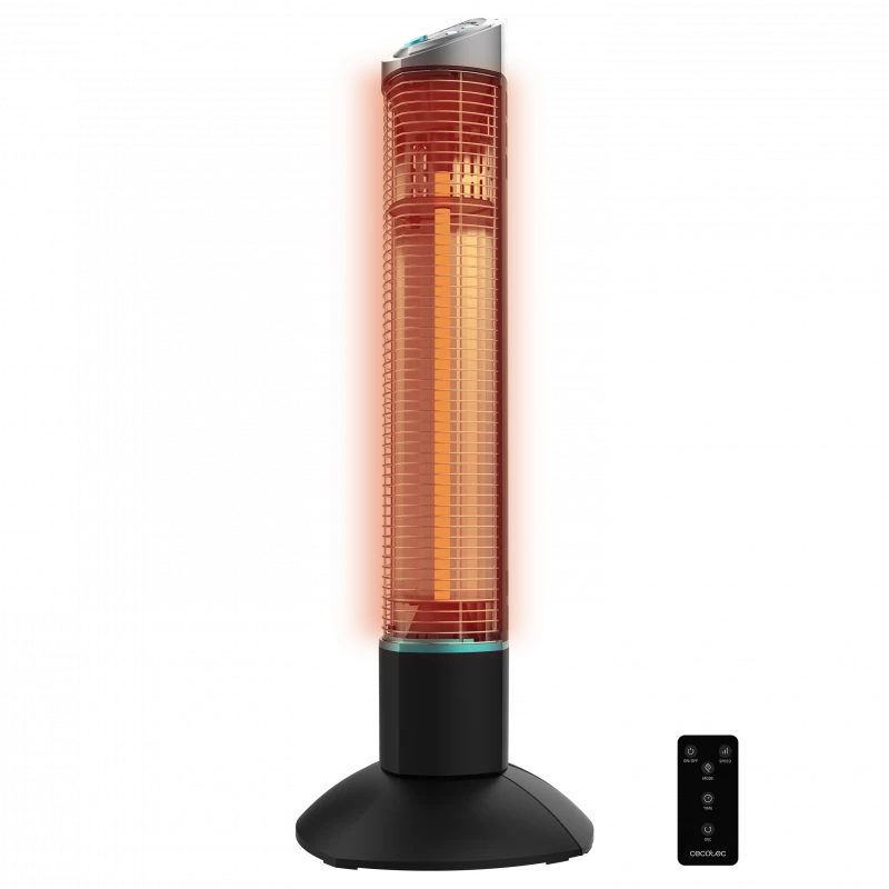 Cecotec ReadyWarm 1000 Power Tower Outdoor Heater - 1000W Halogen, IP55 Waterproof, Oscillation & Remote Control