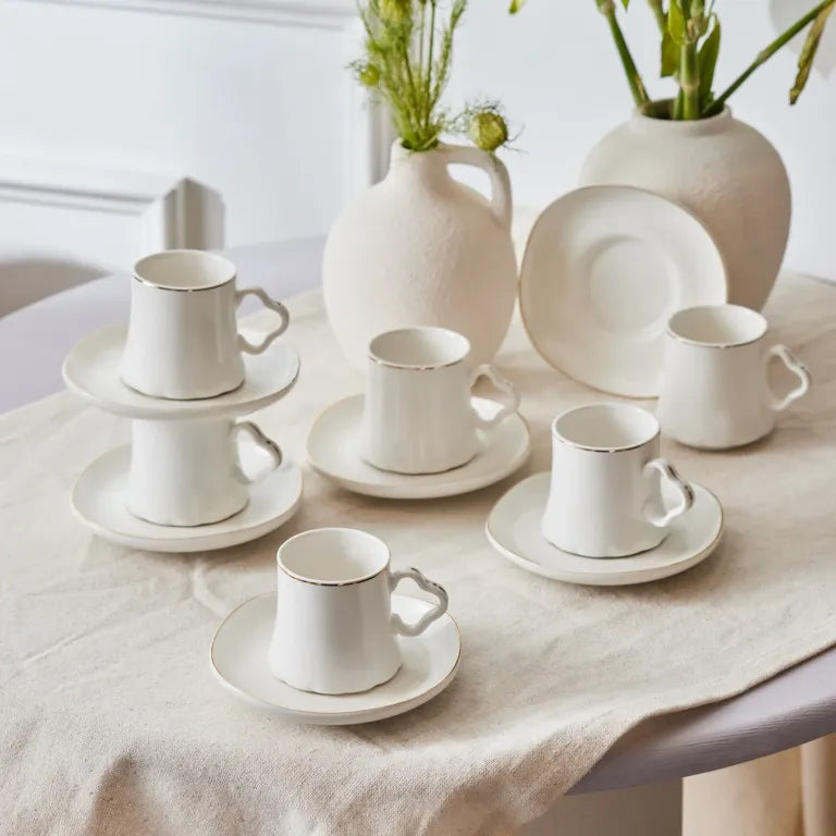 Karaca Volga White 6-Person Coffee Set, 80ml