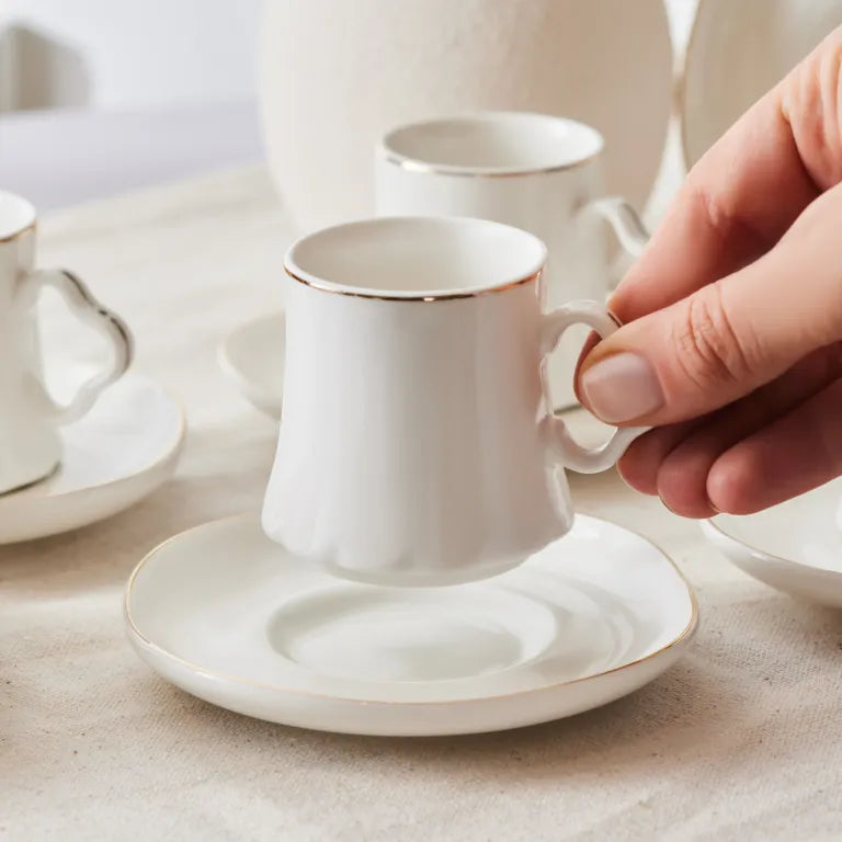 Karaca Volga White 6-Person Coffee Set, 80ml