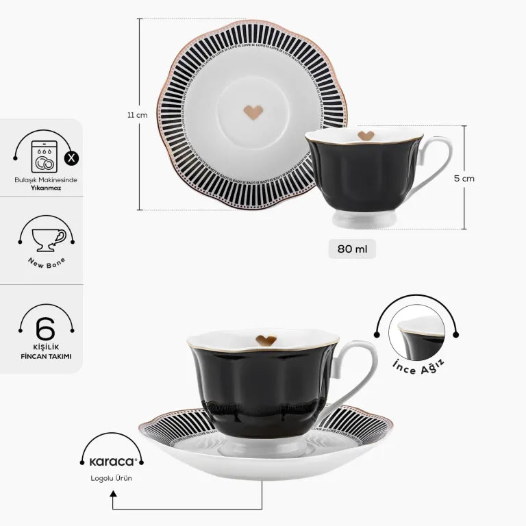 Karaca Piraye Coffee Cup Set of 6, 80ml