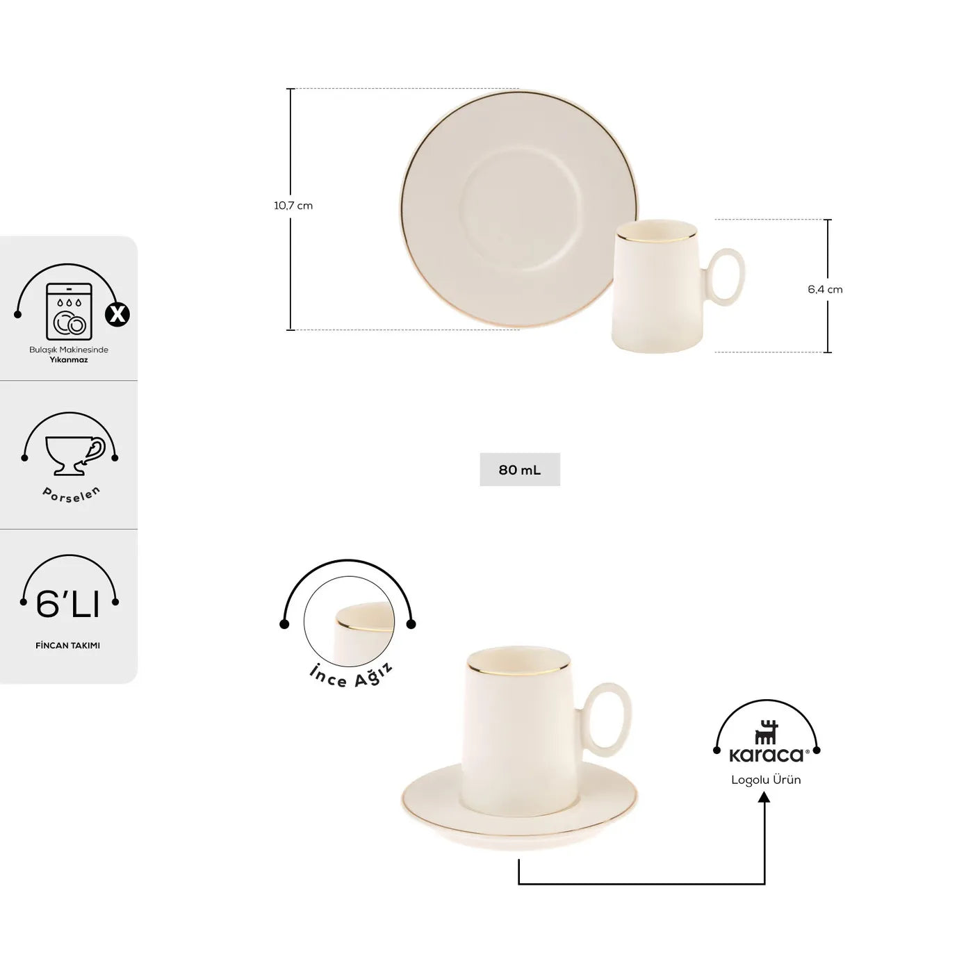 طقم فناجين قهوة كاراجا سنو أبيض لـ 6 أشخاص – أناقة ناعمة