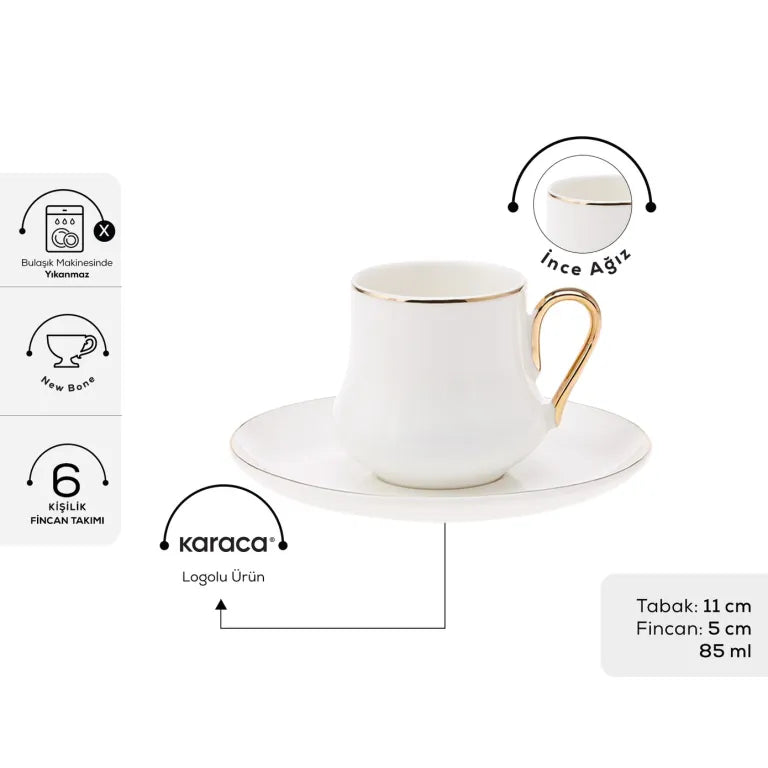 Karaca Helios White 6-Person Coffee Cup Set
