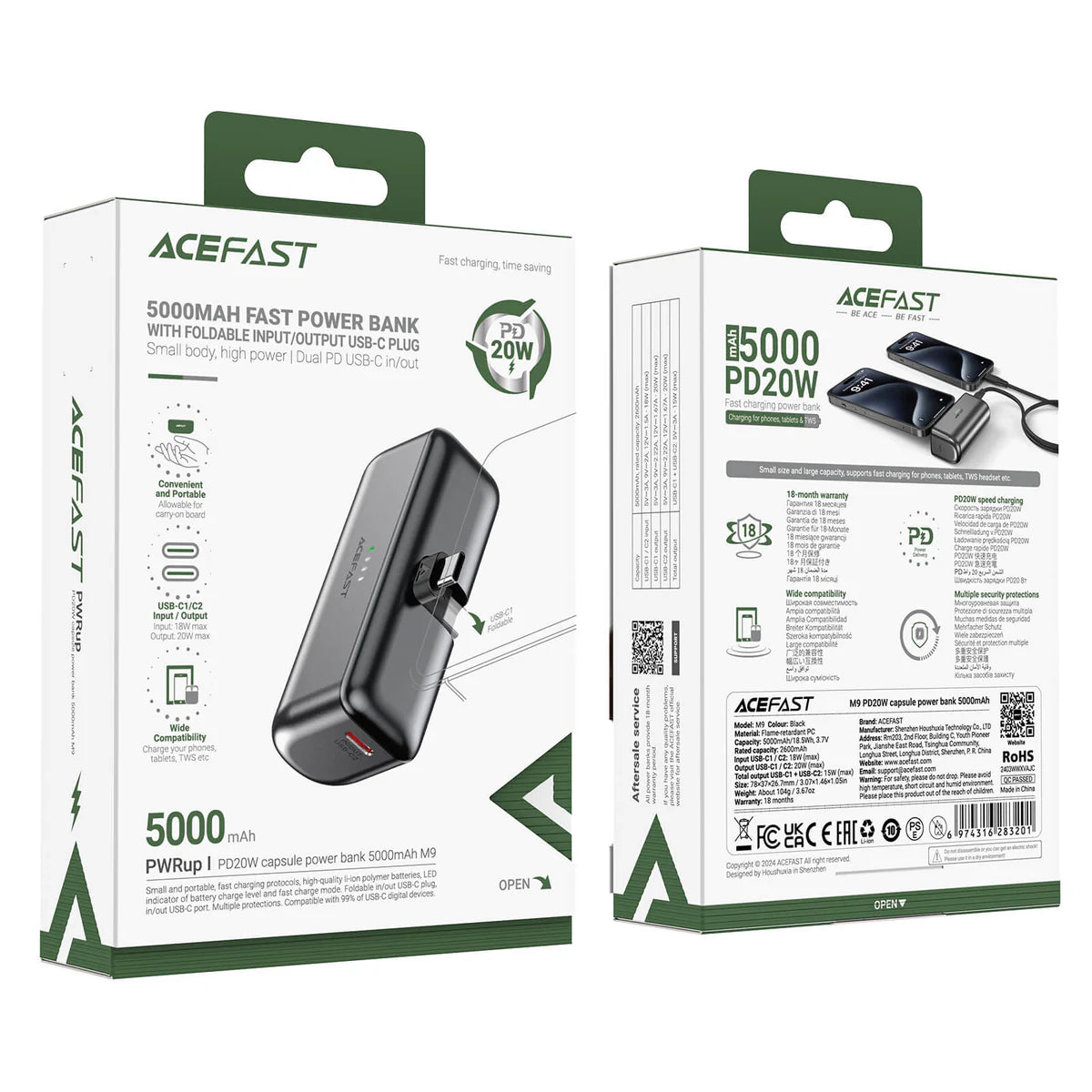 باور بانك ACEFAST 5000mAh سريع | قابس قابل للطي USB-C PD 20W