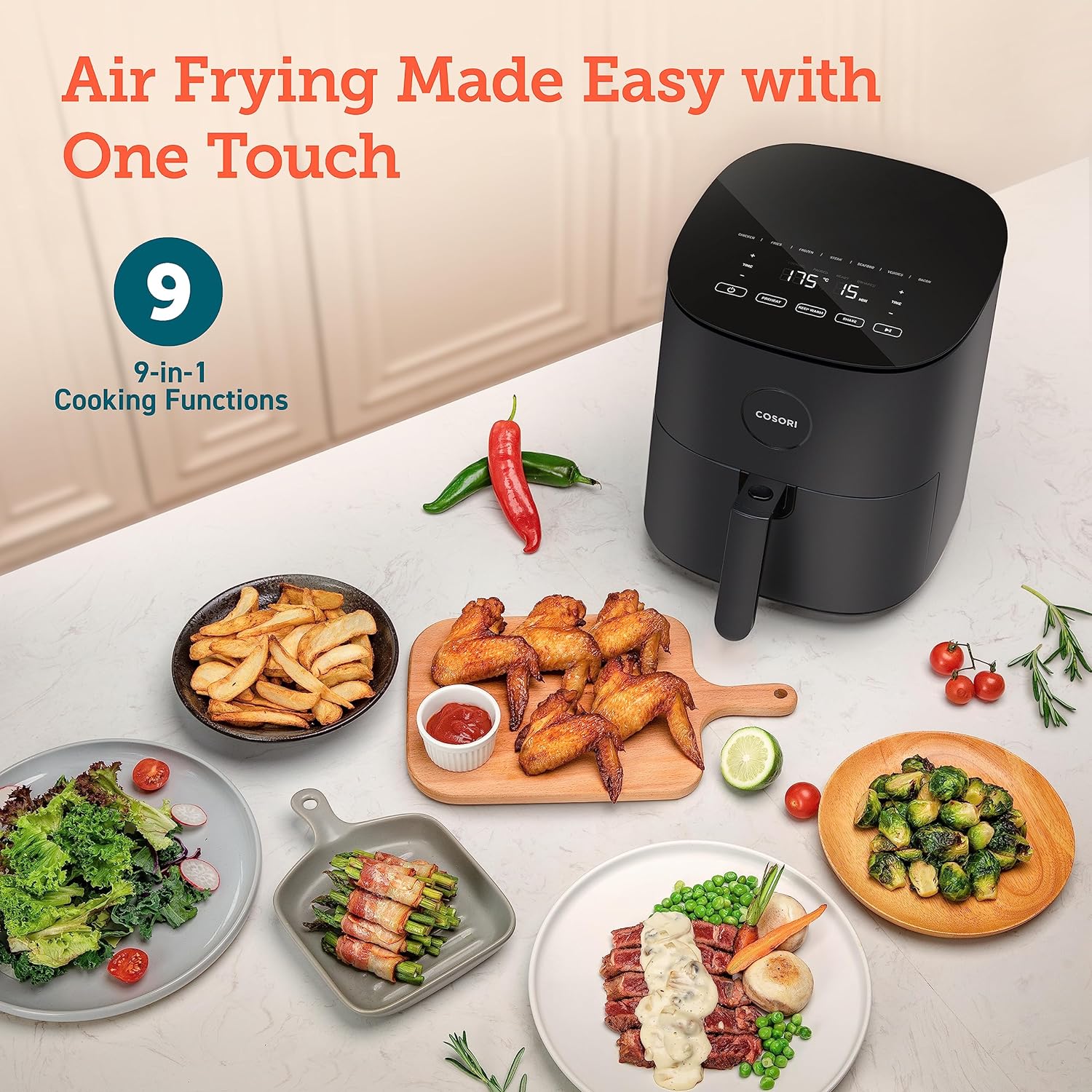 COSORI Air Fryer 4.7L  9 in 1 Compact Air Fryers Oven Digital Tempered Glass Display