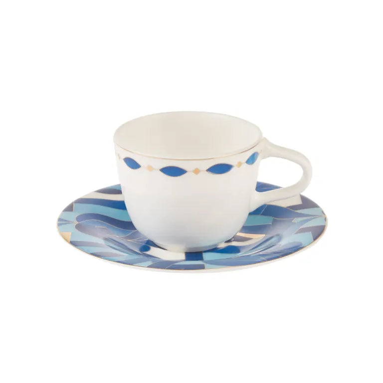 Karaca Fine Pearl Azur 6-Person Coffee Set, Blue