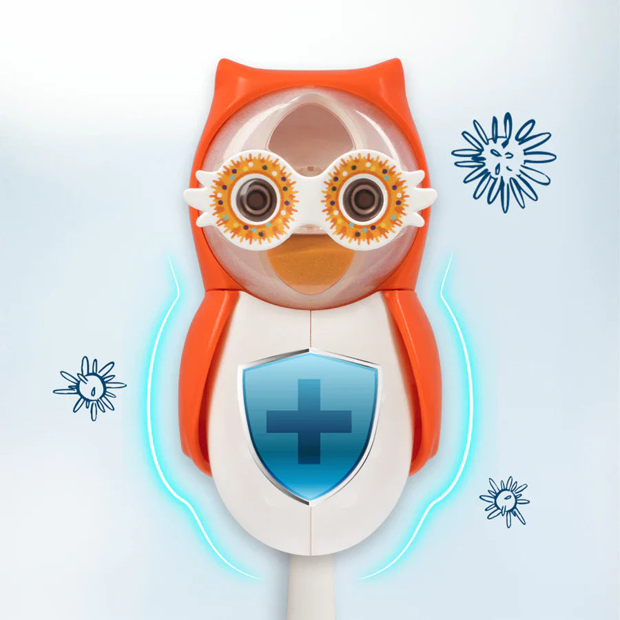 Flipper Fun Animal Toothbrush Cover with Suction Cup Holder - Owl