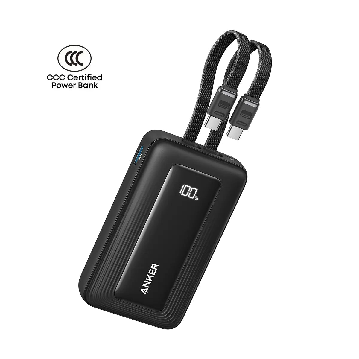 Anker Zolo Power Bank (20K, 45W, Built-In Dual USB-C Cables ) Black