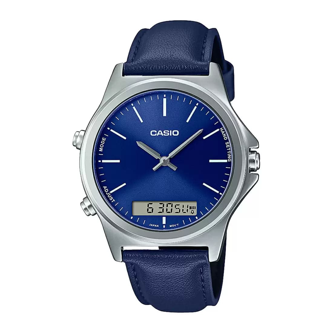 Casio MTP-VC01L-2E Minimalist Design Blue Analog Digital Leather Men's Watch