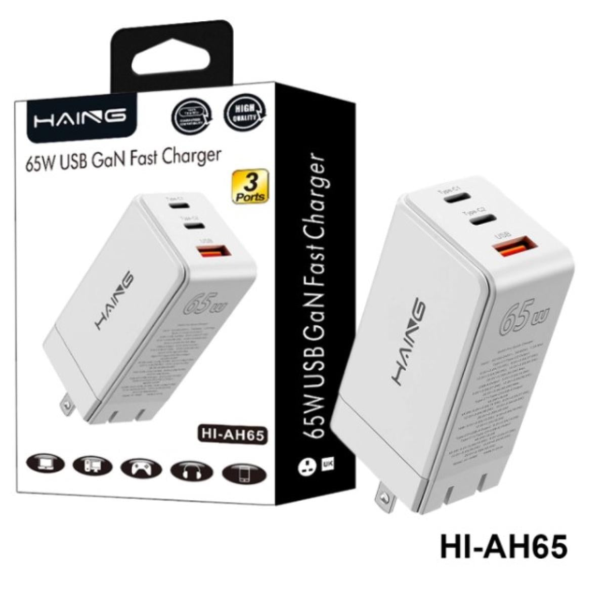 Haing AH65 65W PD 3.0 GaN Charger with 3 Ports & Foldable Adapter