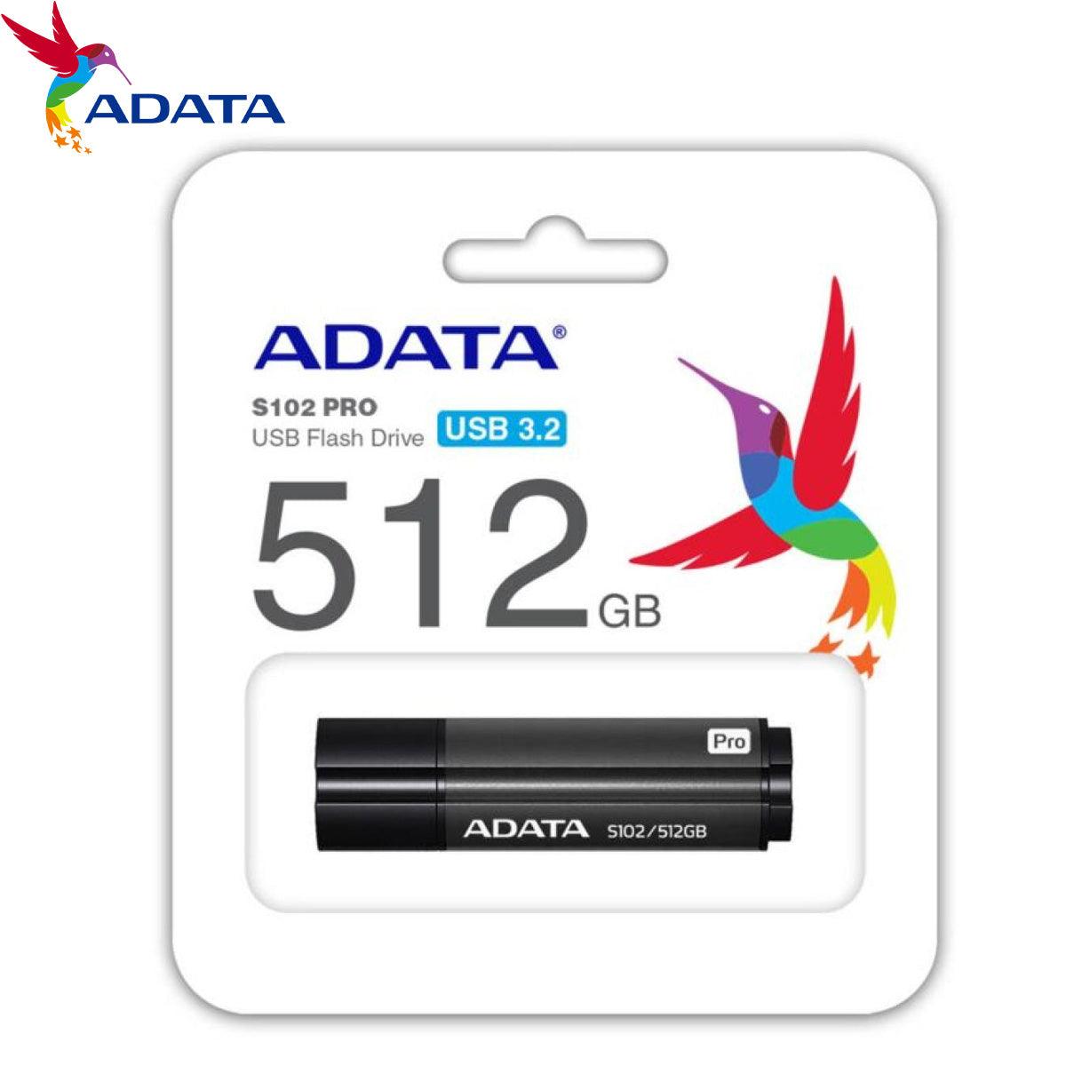 فلاشة ADATA S102 Pro بسعة 512 جيجابايت، سرعة قراءة فائقة USB 3.0 100 ميجابايت/ثانية، رمادية